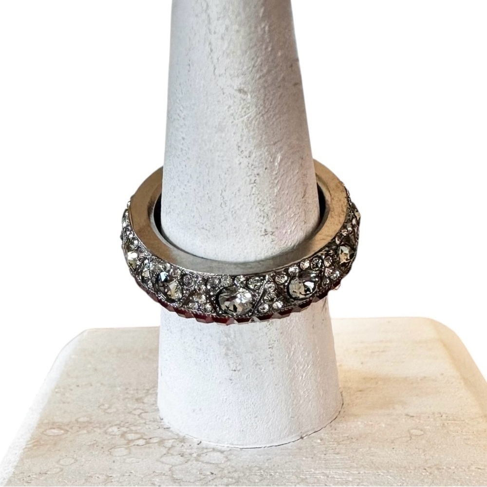 CHANEL Strass Silver & Gold Metal Moon Star CC Crystal Ring Size 6 - Picture 14 of 17
